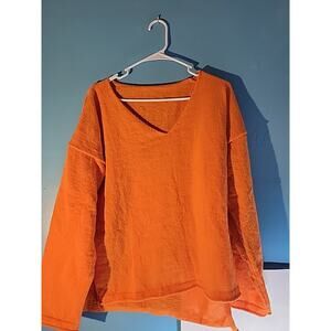 Basics Womens Orange Long Sleeve Pullover Sweater Size Large